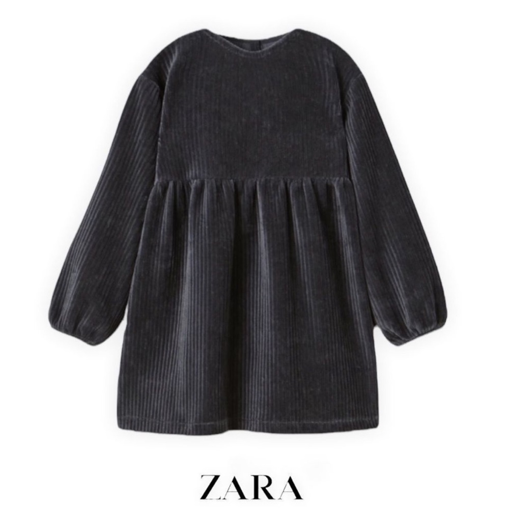 Zara Corduroy Long Sleeve Dress in Charcoal Size 12-18